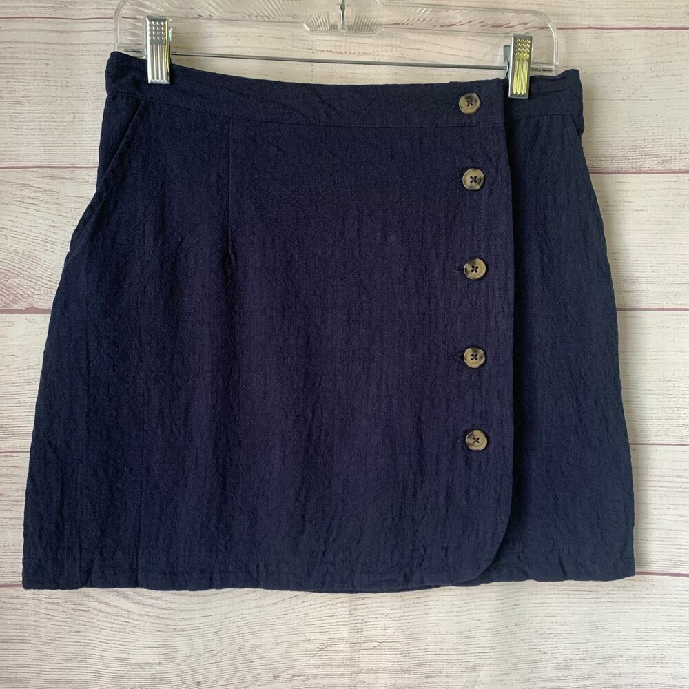 Hyfve Navy Blue Mini Skirt with Button Up Front and Pockets Cotton Size Large